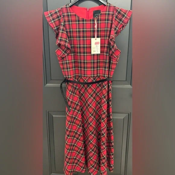 Alex Marie Dresses | Alex Marie Size 14 Red Plaid Belted Dress with Cap Sleeves Never Worn | Color: Red | Size: 14 | Mcgownrebecca's Closet